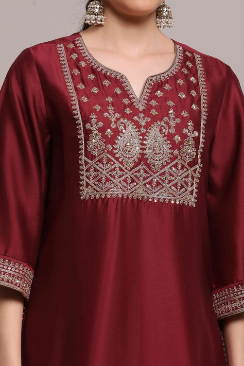 Yarn-Dyed Polyester Blend Kurta with Band Collar