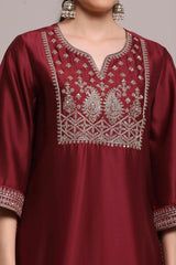 Yarn-Dyed Polyester Blend Kurta with Band Collar