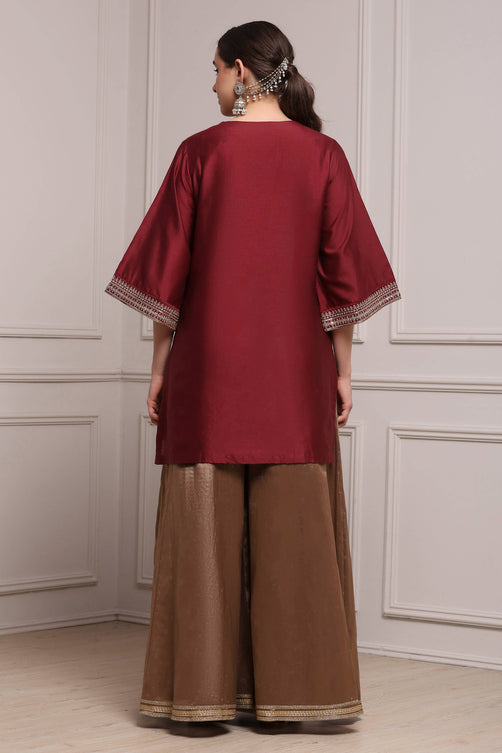 Yarn-Dyed Polyester Blend Kurta with Band Collar