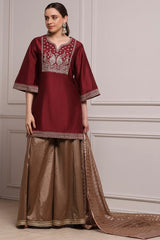 Yarn-Dyed Polyester Blend Kurta with Band Collar