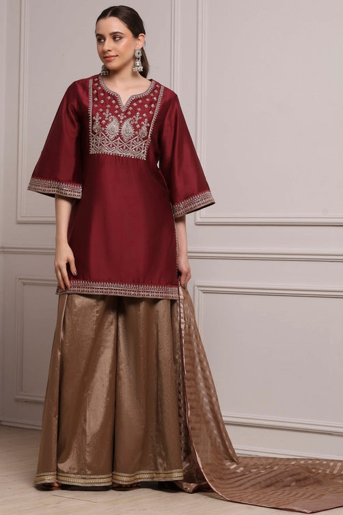 Yarn-Dyed Polyester Blend Kurta with Band Collar