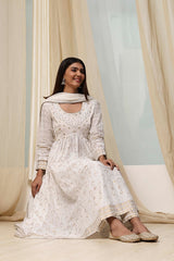 Printed Cotton Anarkali Suit Set with Dupatta