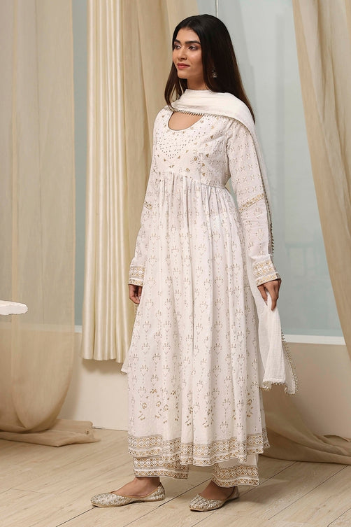 Printed Cotton Anarkali Suit Set with Dupatta