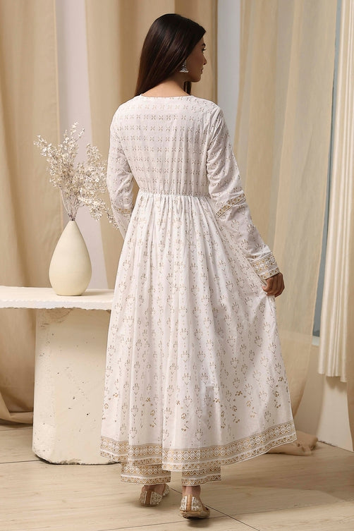 Printed Cotton Anarkali Suit Set with Dupatta