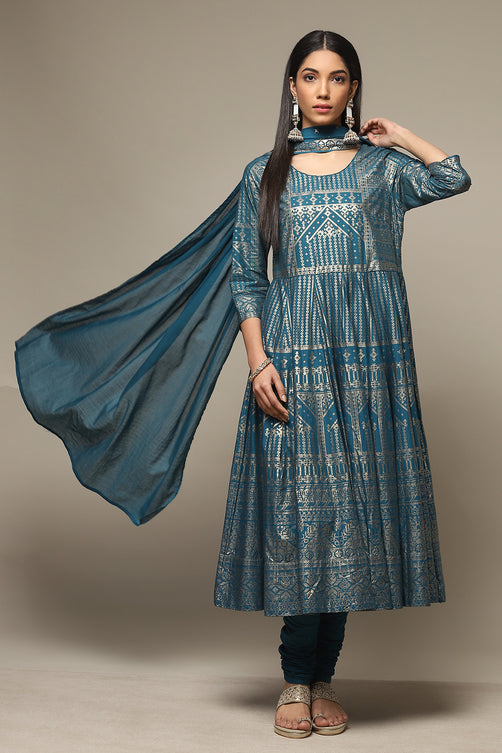 Cotton Anarkali Kurta Churidar Suit Set with Dupatta