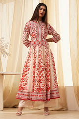 Printed Cotton Anarkali Kurta Set with Band Collar