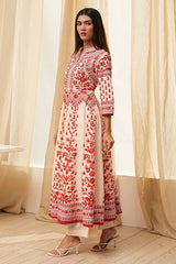 Printed Cotton Anarkali Kurta Set with Band Collar