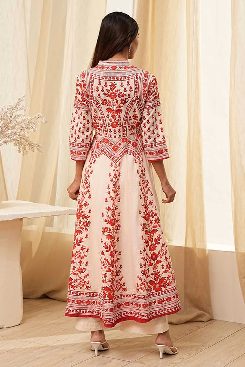 Printed Cotton Anarkali Kurta Set with Band Collar