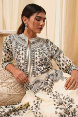 Printed Cotton Anarkali Kurta Set with Band Collar