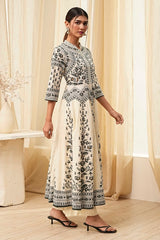 Printed Cotton Anarkali Kurta Set with Band Collar