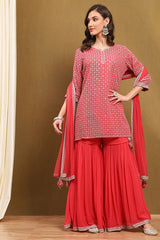 Embroidered Viscose Georgette Straight Kurta Garara Set with Nylon Net Dupatta