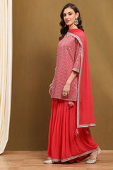 Embroidered Viscose Georgette Straight Kurta Garara Set with Nylon Net Dupatta