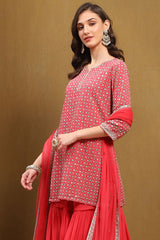 Embroidered Viscose Georgette Straight Kurta Garara Set with Nylon Net Dupatta