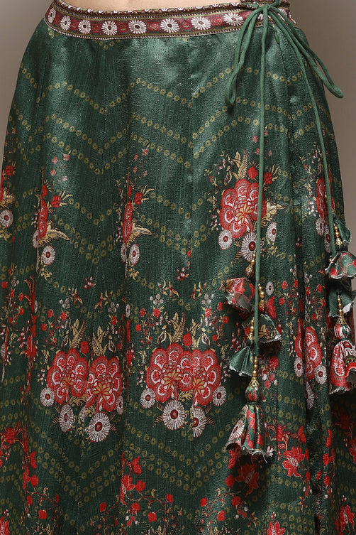 Printed Polyester Flared Kurta Skirt Set