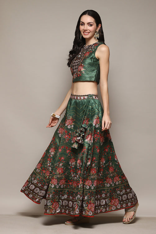 Printed Polyester Flared Kurta Skirt Set