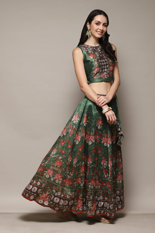 Printed Polyester Flared Kurta Skirt Set