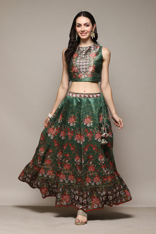 Printed Polyester Flared Kurta Skirt Set