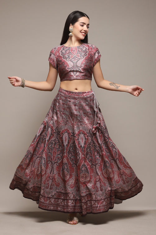 Printed Polyester Flared Kurta Skirt Set