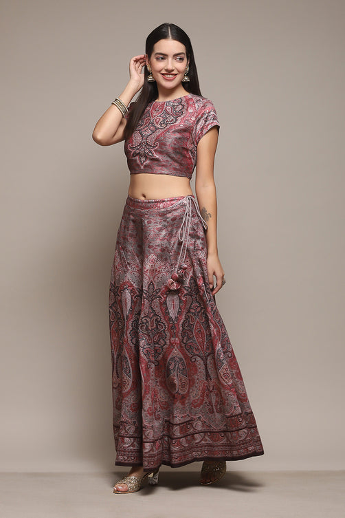 Printed Polyester Flared Kurta Skirt Set