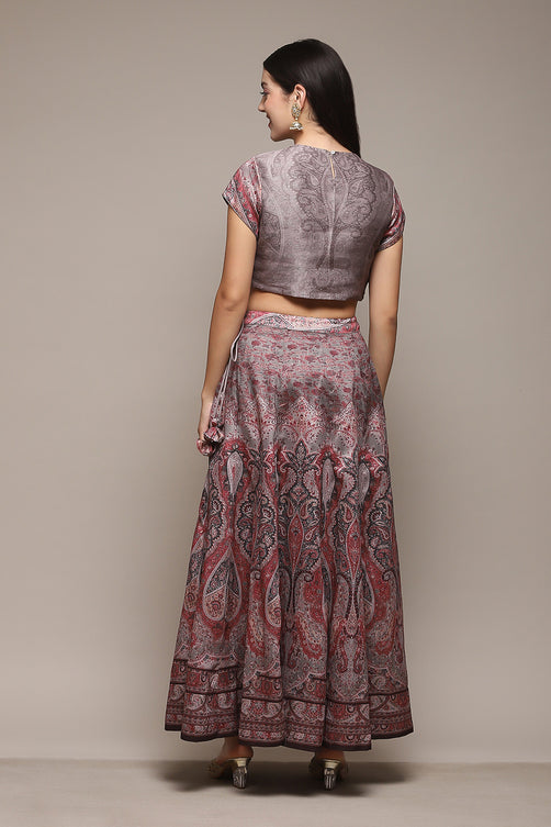 Printed Polyester Flared Kurta Skirt Set