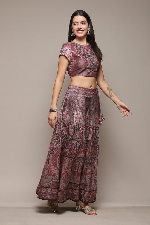 Printed Polyester Flared Kurta Skirt Set