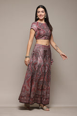 Printed Polyester Flared Kurta Skirt Set