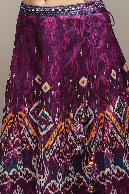 Printed Polyester Flared Kurta Skirt Set