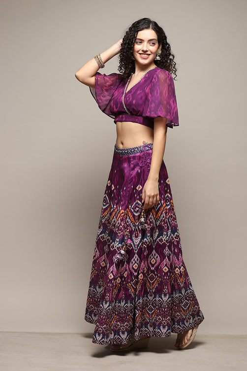 Printed Polyester Flared Kurta Skirt Set