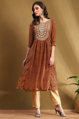 Printed Georgette Straight Kurta with Block Print - Floor Length