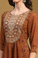 Printed Georgette Straight Kurta with Block Print - Floor Length