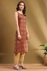 Printed Georgette Straight Kurta with Block Print - Floor Length