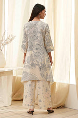 Off-White Cotton Straight Printed Kurta Set