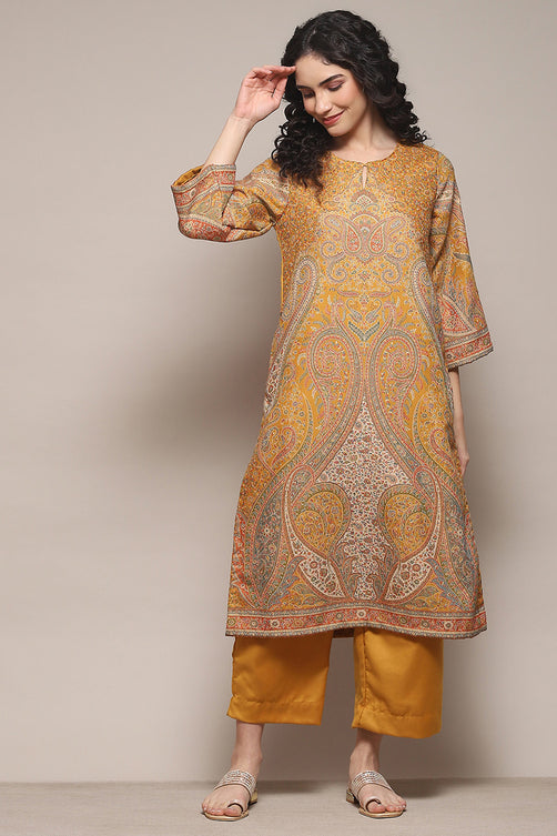 Yarn Dyed Cotton Blend Straight Kurta Palazzo Set