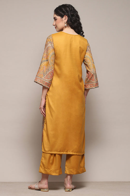 Yarn Dyed Cotton Blend Straight Kurta Palazzo Set