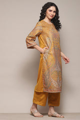 Yarn Dyed Cotton Blend Straight Kurta Palazzo Set