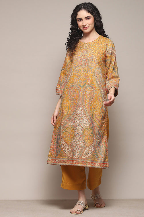 Yarn Dyed Cotton Blend Straight Kurta Palazzo Set