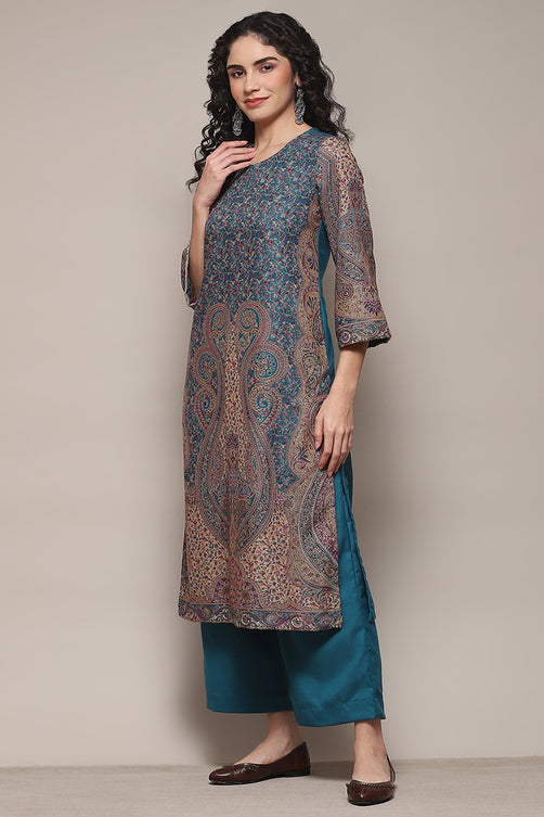 Yarn Dyed Cotton Blend Straight Kurta Palazzo Set