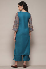 Yarn Dyed Cotton Blend Straight Kurta Palazzo Set