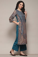 Yarn Dyed Cotton Blend Straight Kurta Palazzo Set