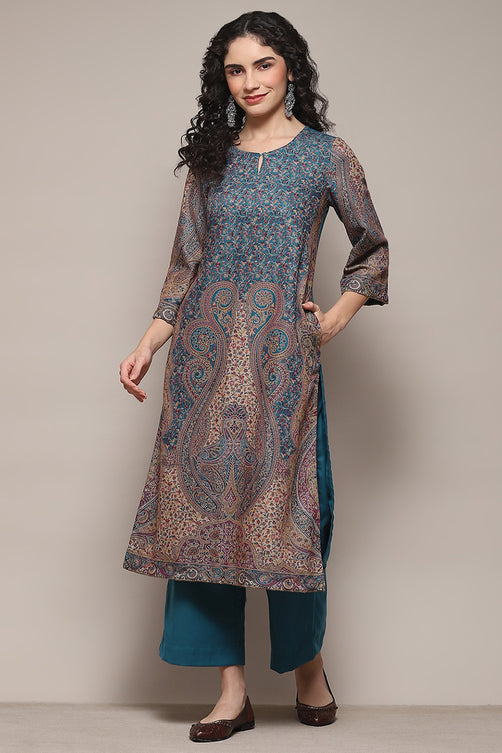 Yarn Dyed Cotton Blend Straight Kurta Palazzo Set