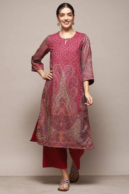 Yarn Dyed Cotton Blend Straight Kurta Palazzo Set