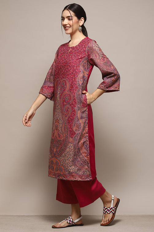 Yarn Dyed Cotton Blend Straight Kurta Palazzo Set