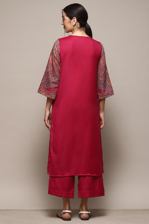 Yarn Dyed Cotton Blend Straight Kurta Palazzo Set