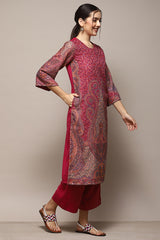 Yarn Dyed Cotton Blend Straight Kurta Palazzo Set