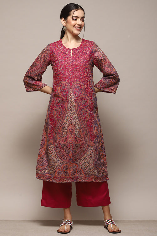 Yarn Dyed Cotton Blend Straight Kurta Palazzo Set