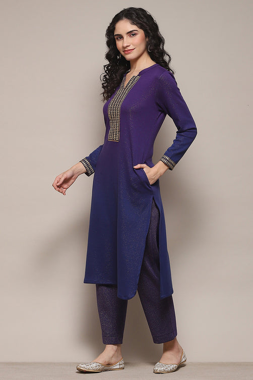 Yarn Dyed Polyester Straight Kurta Palazzo Set