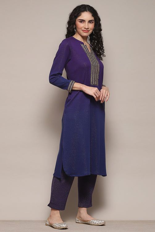 Yarn Dyed Polyester Straight Kurta Palazzo Set