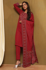 Red Jacquard Straight Kurta Palazzo Set with Dupatta
