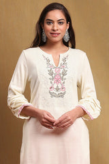 Embroidered Acrylic Straight Kurta with Round Neck