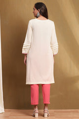 Embroidered Acrylic Straight Kurta with Round Neck